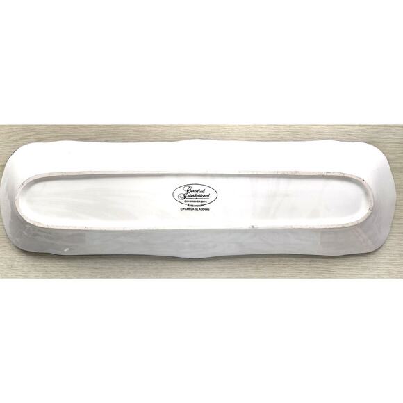 BREAD/SERVING DISH-CERTIFIED INTERNATIONAL-Blue White-Rooster-17" Long-5" Wide - Picture 7 of 10